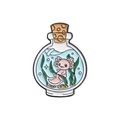 Cute pink axolotl enamel pin in a transparent bottle shape for backpacks and hats - Axolotl in Bottle