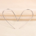 Minimalist S925 sterling silver open heart hoop earrings with elegant line design - Heart Line / White Gold