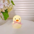 Cute yellow duck night light with pink plaid ribbon and soft glowing LED effect - Small Duck - Pink