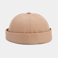 Minimalist khaki cotton docker cap with twill texture and rolled edge for unisex - M (56-58cm) / Khaki