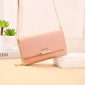 Elegant peach pink multi-functional crossbody phone bag with gold metal trim and strap - H016 Standard / Pink