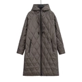 Abrigo largo acolchado con capucha para mujer, gris oscuro con costuras de diamante - XS / Gris