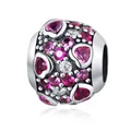 925 sterling silver beer mug charm bead with pink heart zircon for DIY bracelets - 925 Silver / Love Filled Color Zircon Bead
