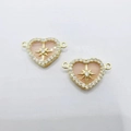 Pendentif cœur plaqué or avec centre rose et motif étoile pour bijoux faits main - Rouge Orangé/Connecteur à Double Boucle