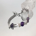 Minimalist freshwater pearl bracelet with purple crystal charms and butterfly pendant - 93XK Purple Crystal Butterfly Pearl Bracelet