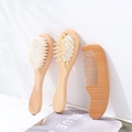 Three-piece wooden baby grooming set including soft bristle brush and massage combs - Lotus Wood Wool Brush 3-Piece Set (15*4cm)