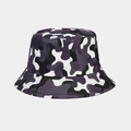 Detail of camouflage bucket hat featuring a purple and grey pattern on canvas fabric - Black White Purple Grey Camouflage (Color 7)
