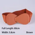 Brown wide elastic waist belt with faux leather bow buckle, 80cm length and 5.8cm width - 80cm Extended / Brown