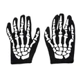 Halloween skeleton print gloves in black elastic fabric for horror themed costumes - Short Skeleton Gloves
