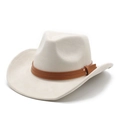 Classic cream faux suede western cowboy hat with brown leather band and upturned brim - M(56-59CM) / Off White