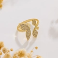 Detail shot of golden butterfly ring with cubic zirconia on a white surface - Light KC Gold Butterfly Leaf Style (8234)