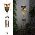 Solar owl wind chime light with hollow metal design and warm LED glow for garden - Teardrop Owl Wind Chime