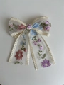 Elegant white lace bow hair clip featuring colorful floral embroidery with long streamers - Large - Colorful Lotus