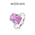 Luxuriöser S925 Silberring mit großem rechteckigem rosa Zirkon und seitlichem Pavé-Besatz - US Größe 7 / Rosa Zirkonia