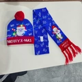 Blue and red knitted Christmas hat and scarf set with LED lights and Santa Claus pattern - Royal Blue Santa-Set