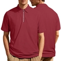 Heren polo shirt in bordeauxrood met jacquard gebreide textuur en metalen rits - S / Bordeauxrood