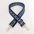 Adjustable wide fabric bag strap with retro interlocking chain pattern and gold hardware - Blue Gold Buckle