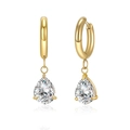 Titanium steel hoop earrings featuring a pear-cut zircon charm in gold finish - Gold White Zircon