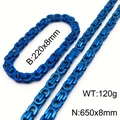 Blue Byzantine stainless steel jewelry set featuring flat link chain necklace and bracelet - 8mm Set / Blue