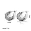 Polished silver C-shaped stainless steel hoop earrings with 32mm height and 8.8g weight - Silver Minimalist C-Shape (EKR15-S)