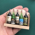 Miniature wooden wine rack with five tiny wine bottles held in hand for scale detail - New 5 Bottles Style