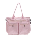 Borsa tote in velluto a coste rosa con motivi floreali, fiocchi e tracolla regolabile - Fiocco Rosa