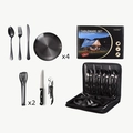4-person black stainless steel camping cutlery set with plates and storage bag - [Standard] Black 20-Piece Box Set