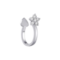 Clip d'oreille étoile et fleur argenté avec zircons blancs pour oreilles non percées - Style Fleur de Coeur / Argenté