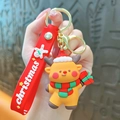 Adorable cartoon reindeer Christmas keychain pendant with red silicone wrist strap - Christmas Reindeer Gift