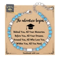 Blue turquoise bead graduation bracelet with silver hardware and card - Adventure Card Style / With Card / Turquoise