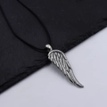 Vintage silver feather wing pendant necklace with black cord strap for men - Single Wing + 45+5cm Wax Rope