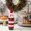 Christmas knitted wine bottle cover, red and white striped sweater design with letter P. - Knitted Letter P Wine Bottle Cover