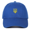 Blaue Baumwoll-Basecap mit gelber Ukraine-Tryzub-Wappenbestickung in der Mitte - Unstrukturierte Krone Königsblau