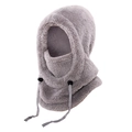 Winter thermal grey balaclava hat with integrated neck warmer and drawstring adjusters - M (3-10 Years) / Light Gray