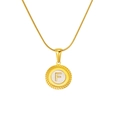Vintage 18k gold plated round letter F necklace with white enamel inlay for women and men - White Letter F