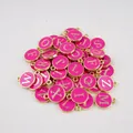 Rose pink enamel round alphabet charms with gold finish for DIY jewelry bracelets - Set of 26 Alphabet Letters / Rose Red