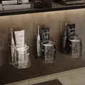 Set porta spazzolini da parete con tre bicchieri trasparenti e bordo argento - Famiglia di 3 [1 Argento Trasparente + 2 Grigio Trasparente]
