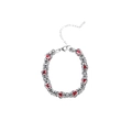 Détail macro de la chaîne en acier argenté de style byzantin avec perles rouges et fermoir - Bracelet Gemme Ondulé (S611-B) / Rouge