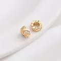 Detail of 14K gold plated bead with cubic zirconia and intricate woven pattern - 2# Cross Texture / 6.5x3mm / 14K Gold