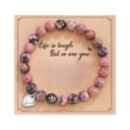 Bracciale in diaspro zebra rosa con ciondolo a cuore su biglietto regalo di Natale - Diaspro Rosa Nero Cuore Con Carta