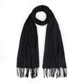 Elegant black cashmere-feel winter scarf with classic fringe tassels for warmth - Black