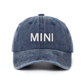 Dark blue washed denim baseball cap with white MINI embroidery for children - Navy Kids (54cm)