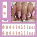 Uñas postizas de flores 3D con perlas degradadas y relieve de concha elegante - Estilo Lirio de Hielo (Z1068)