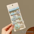 Set of 6 light blue hair clips with heart and animal shapes on a display card - #14#5198 Blue Rabbit 5-piece Set