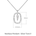Silver color oval pendant with colorful cubic zirconia and floating letter V charm - White Gold V