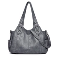 Grey PU leather tote bag with vertical zip pockets and adjustable shoulder strap - 9030 Deep Grey