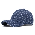 Gorra de béisbol de mezclilla azul oscuro desgastada con lentejuelas y detalles rotos - Estilo de Lentejuelas Desgastadas Azul Oscuro / Azul oscuro