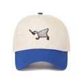 Close-up of goose with knife embroidery on a two-tone beige and blue baseball cap - Off-white/Royal Blue