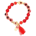 Rode kralenarmband met boze oog, gouden Hamsa hand-bedeltje en een rode kwast - Kc Goud Rood 5566