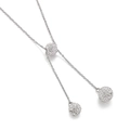 Silver Y-necklace featuring sliding full-crystal pave spheres in stainless steel - Silver White Rhinestone Ball (KN198920-Z)